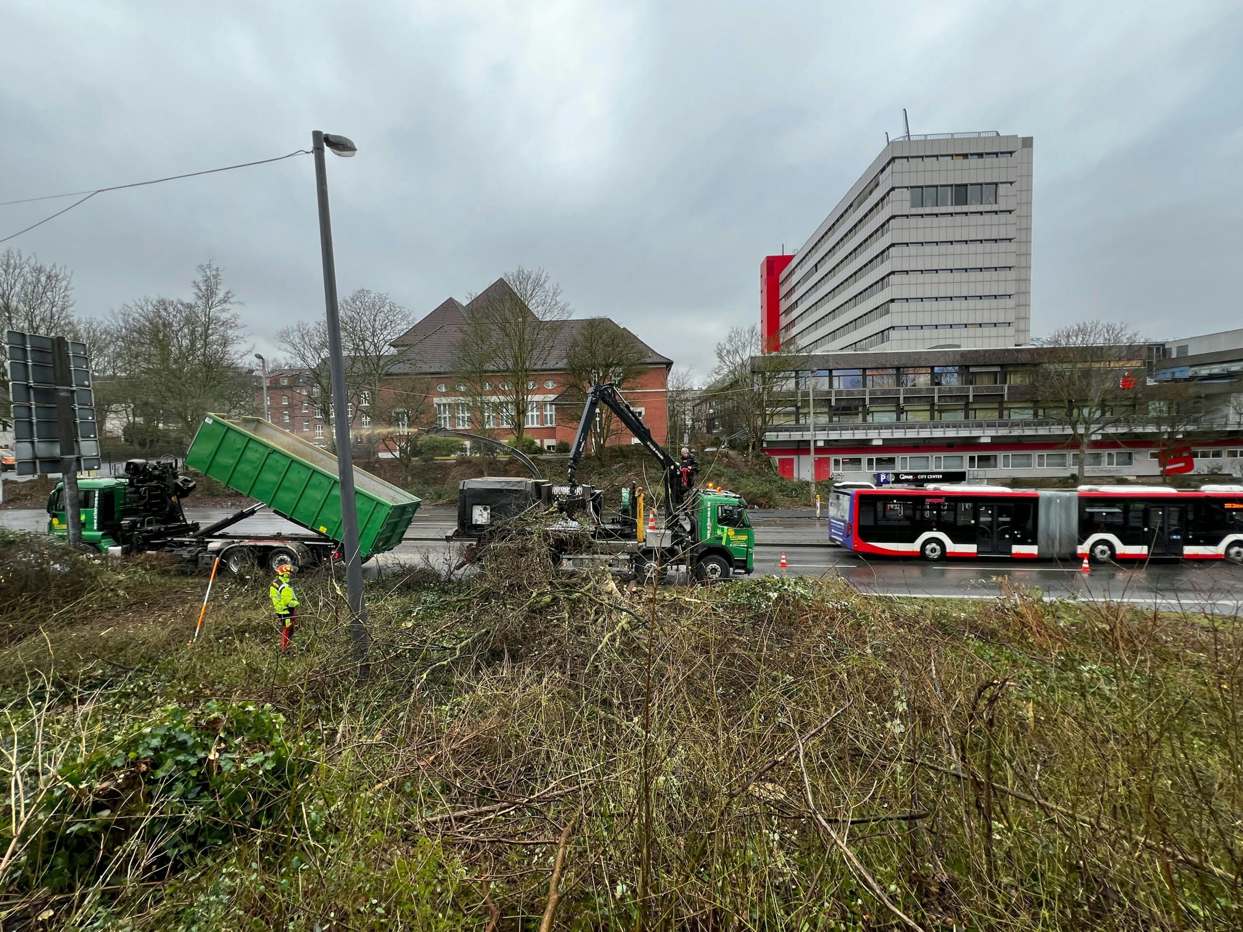 Postgelände: Der Bau der Zufahrt beginnt mit Rodungen an der B8 in Leverkusen