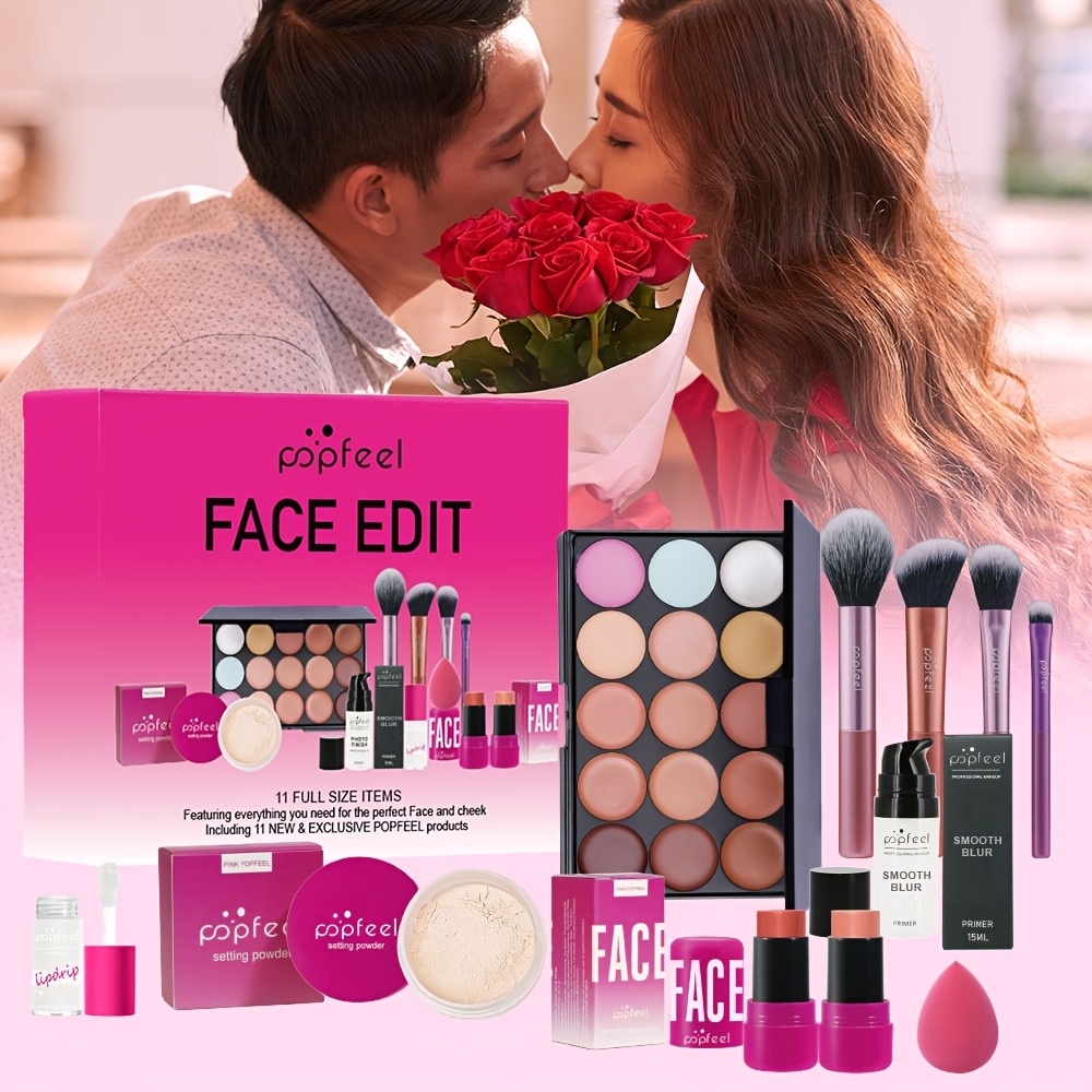 POPFEEL 11-teiliges Valentinstag Geschenkset – Gesichts-Make-up-Kit in Pastellfarben