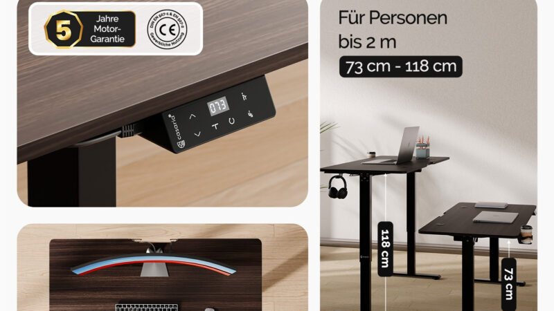 Elektrischer Schreibtisch-Höhenverstellbar-Braun