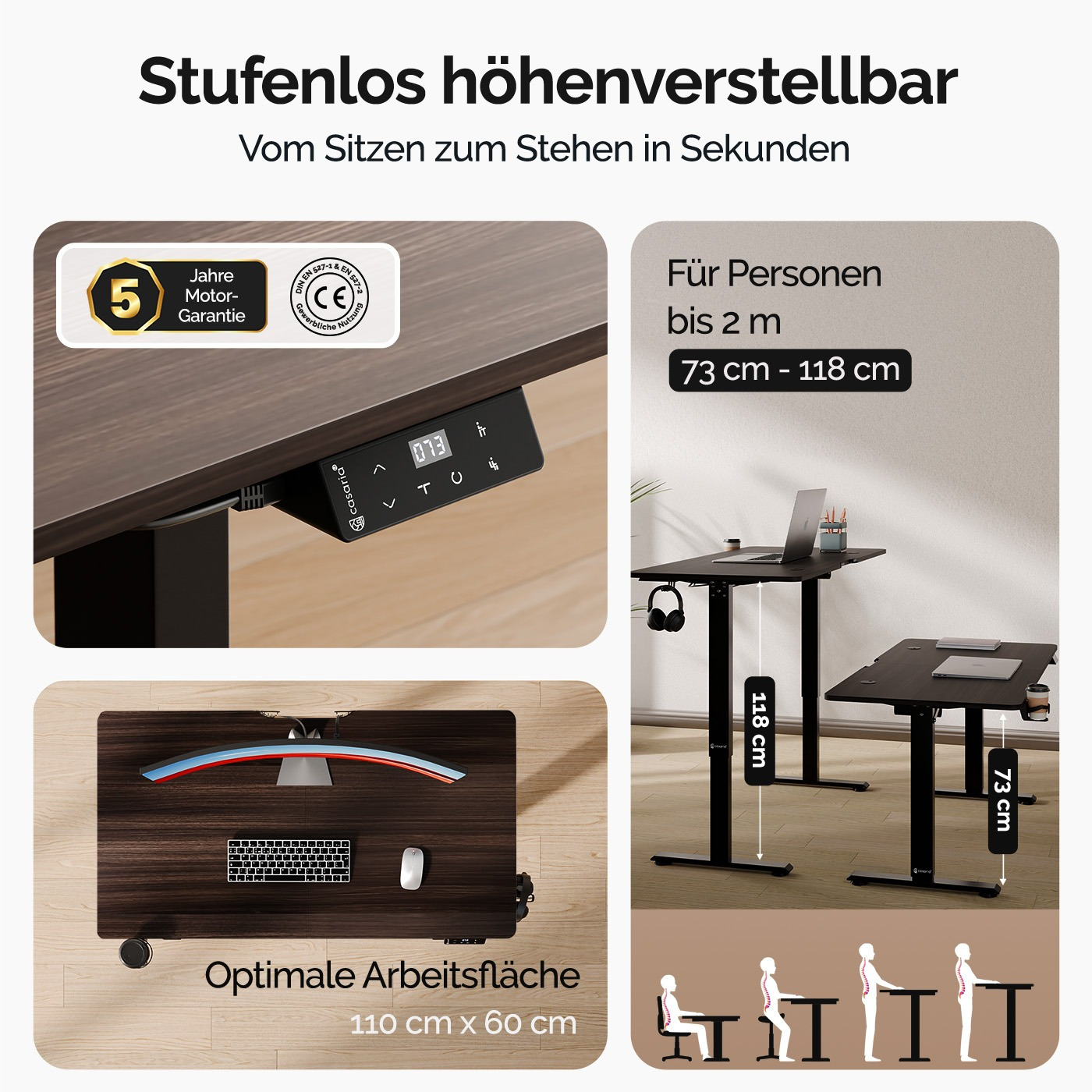 Elektrischer Schreibtisch-Höhenverstellbar-Braun