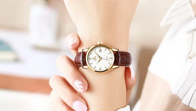Olevs Top-Marke Luxus Damen kleid Uhren automatische mechanische Leder Armbanduhr Damenmode wasserdichte klassische Uhr