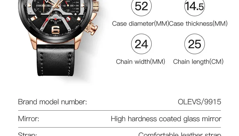 OLEVS herren Uhr Große Zifferblatt 52MM Tief Wasserdicht Sport Uhren Für Männer Quarz Mode Chronograph Armbanduhr Leater Strap