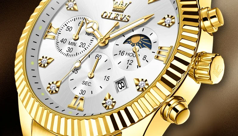 Olevs 2932 High-End-Herren uhr klassische Mondphase wasserdichte Edelstahl-Chronograph enuhr Luxusmarke Quarz Herren uhr