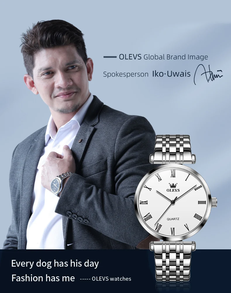 OLEVS Herrenuhren, schlicht, modisch, römisches Ziffernblatt, Original-Quarzuhr für Herren, wasserdicht, Edelstahl, Schmetterlingsschnalle