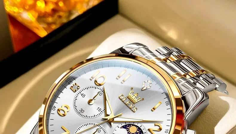 OLEVS 3628 Herrenuhr Original Marke Multifunktionale Chronograph Quarzuhr Wasserdichte Mondphase Uhr Für Männer Herren Geschenke