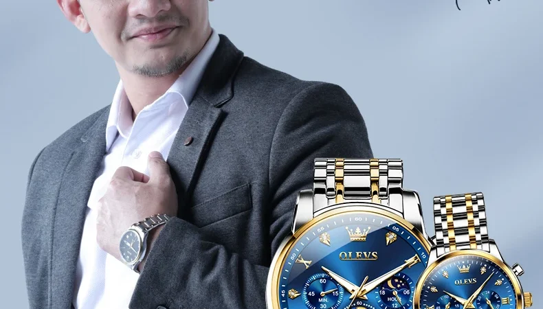 OLEVS Paar Uhren Trend Mode Original Armbanduhr Exquisite Liebhaber Box Seine und Ihn Uhr Wasserdicht Leuchtende Mondphase