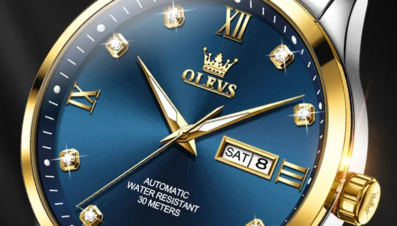 Olevs Herren uhren Business Kleid automatische mechanische Armbanduhr wasserdichte leuchtende Uhr für Mann Datum Diamant waage einfach