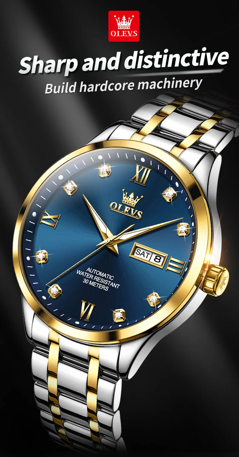 Olevs Herren uhren Business Kleid automatische mechanische Armbanduhr wasserdichte leuchtende Uhr für Mann Datum Diamant waage einfach