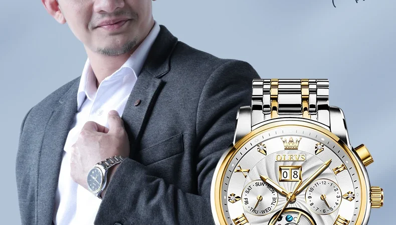 Olevs Herren uhren klassische busniess multifunktion ale Kalender uhr für Mann wasserdicht leuchtende automatische Schwungrad mechanisch