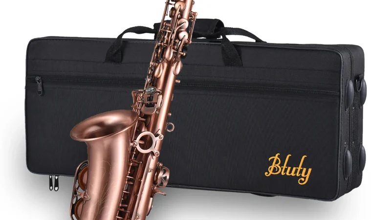 Btuty Professional Red Bronze Bend Eb E-flat Alto Saxophone Sax Abalone Shell Key Carve Pattern with Case Handschuhe Reinigungstuch