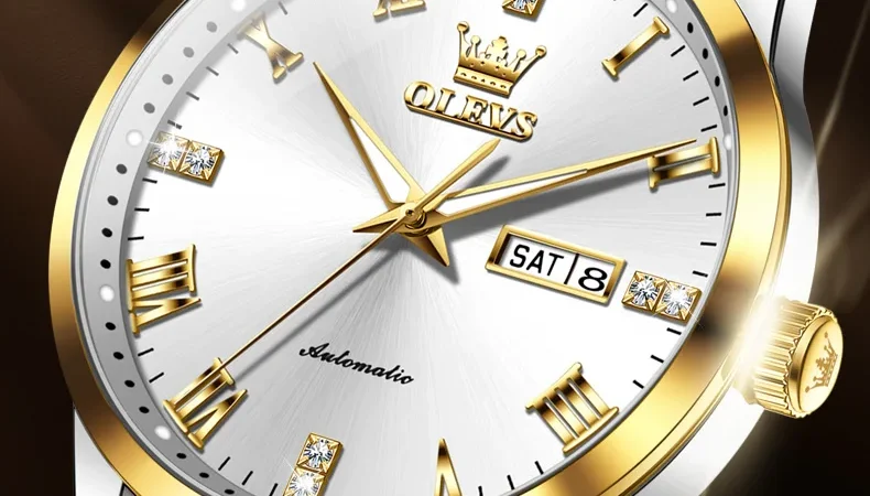 OLEVS 7062 Mens Watch Original Business Brand Mechanical Watch Dual Calendar Display Waterproof Luminous Watch For Men Reloj