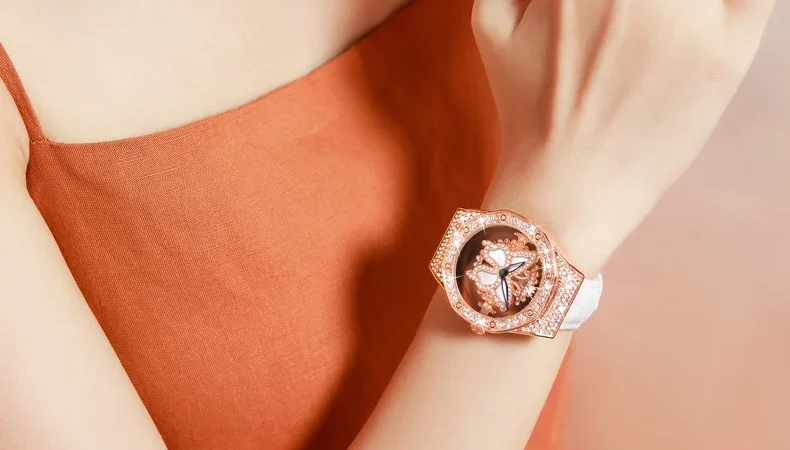 OLEVS Damenuhren, leicht, luxuriös, modisch, drehbares Zifferblatt, Original-Quarz-Armbanduhr für Mädchen, voller Himmel, Stern, Diamant, wasserdicht