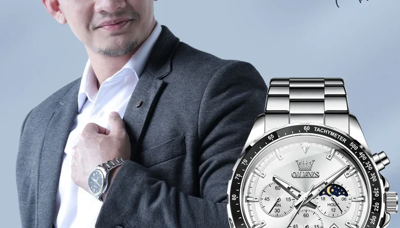 OLEVS 2945 Uhren Für Männer Original Mode Quarz Armbanduhr Wasserdicht Leucht Mond Phase Datum Chronograph Neue Reloj Hombre
