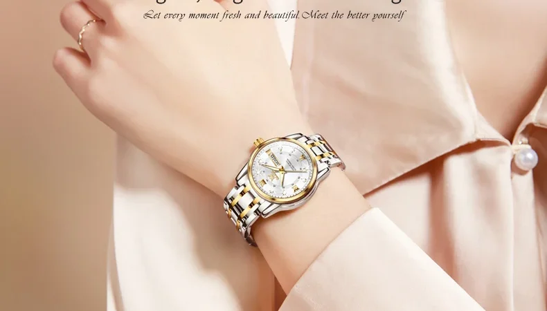 OLEVS Damenuhren, lässige Mode, Armbanduhr, Edelstahl, Original-Quarzuhr für Damen, wasserdicht, leuchtend, Datum, Woche