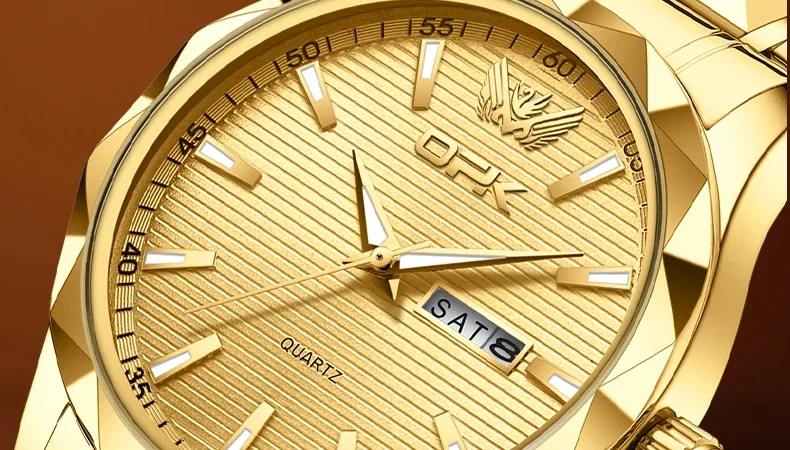 OPK Herrenuhren, lässig, modisch, Original-Quarz-Armbanduhr für Herren, wasserdicht, leuchtend, Datum, Woche, Raute, Edelstahlarmband