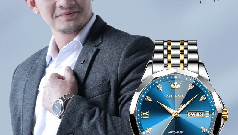 Olevs Uhren für Männer Business Armbanduhr Zirkon Skala wasserdicht leuchtend Dual Kalender Display Aelogios Masculino