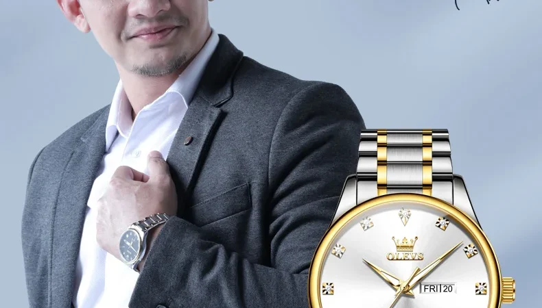 OLEVS 3612 Uhren Für Männer Zirkon Skala Edelstahl Quarzuhr Datum Woche Armbanduhr Wasserdicht Leucht Reloj Hombre