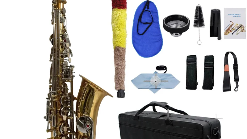 Altsaxophon, Saxophon, glänzendes Messing, graviert, Eb E-Flat, natürliche weiße Schale, Knopf, Blasinstrument mit Koffer, stummgeschaltete Handschuhe, Reinigung