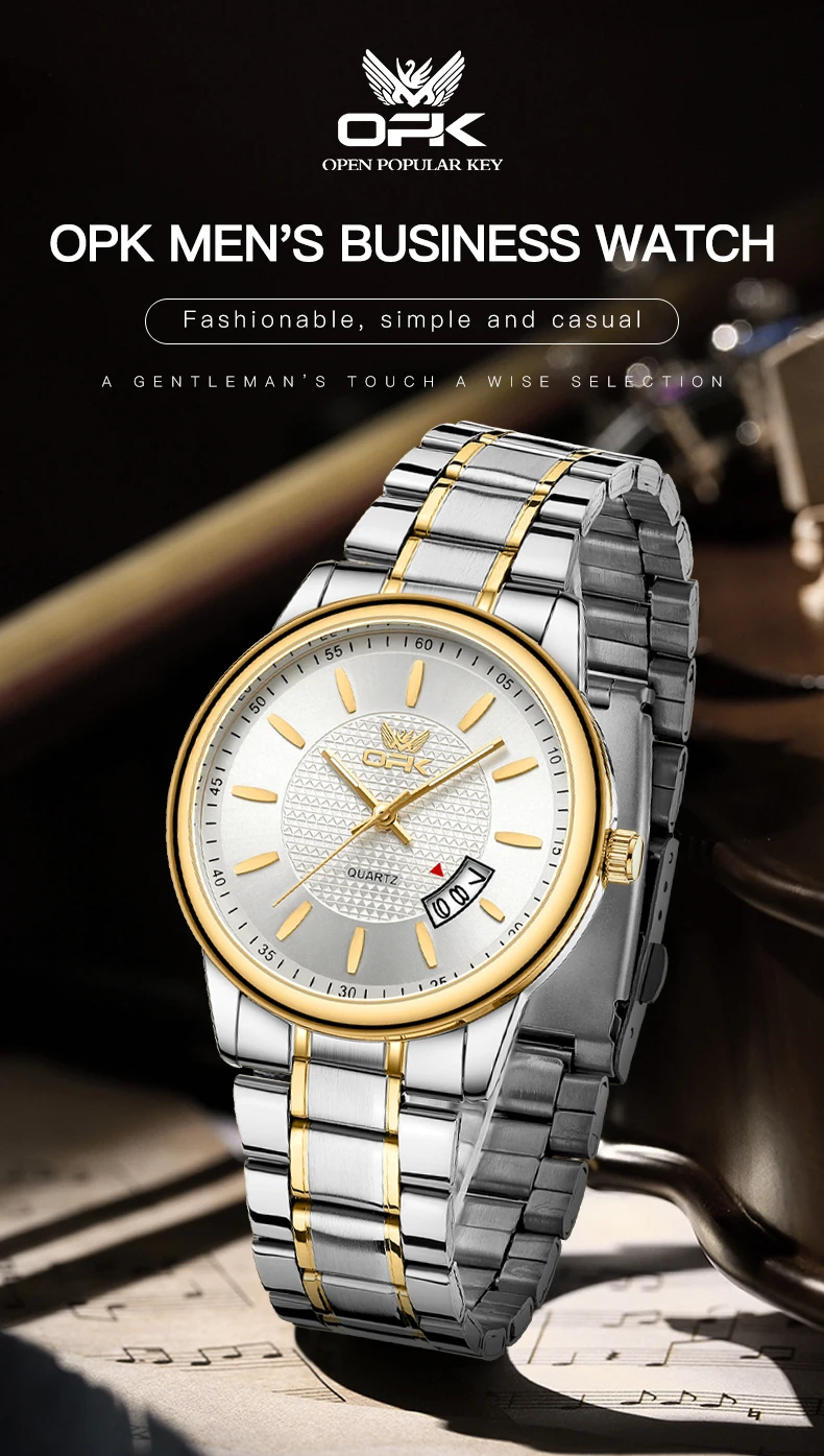 Opk Uhren für Männer Luxus klassische Original Quarzuhr für Mann wasserdichte Edelstahl leuchtende Reloj Hombre