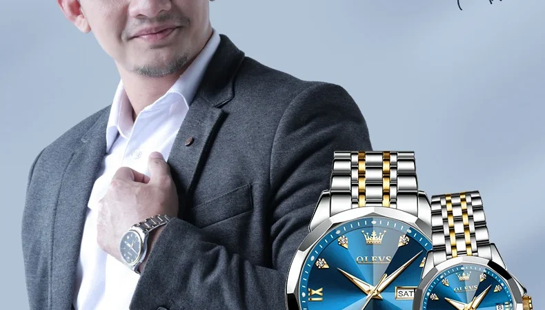 OLEVS 9982 Paar Uhren Luxus Mode Original Armbanduhr Zirkon Skala Wasserdicht Leucht Dual Kalender Display Reloj Hombre