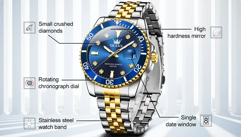 OLEVS 9809 Herrenuhr Original Mode Quarzuhr Zirkon Skala Wasserdicht Leucht Reloj Hombre Automatische Datum Uhr Für Mann