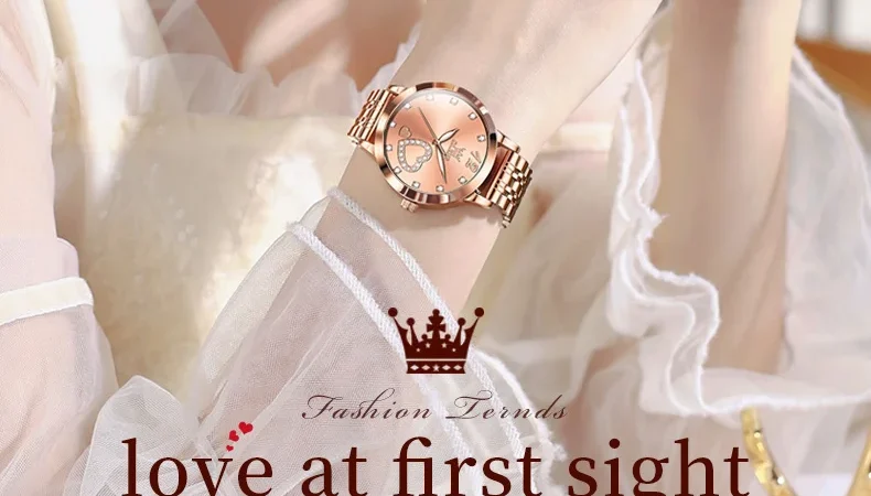 OLEVS 5189 Luxus Damen Original Quarzuhr Diamant Herzförmiges Zifferblatt Wasserdicht Leuchtend Edelstahl Damenuhr Elegant