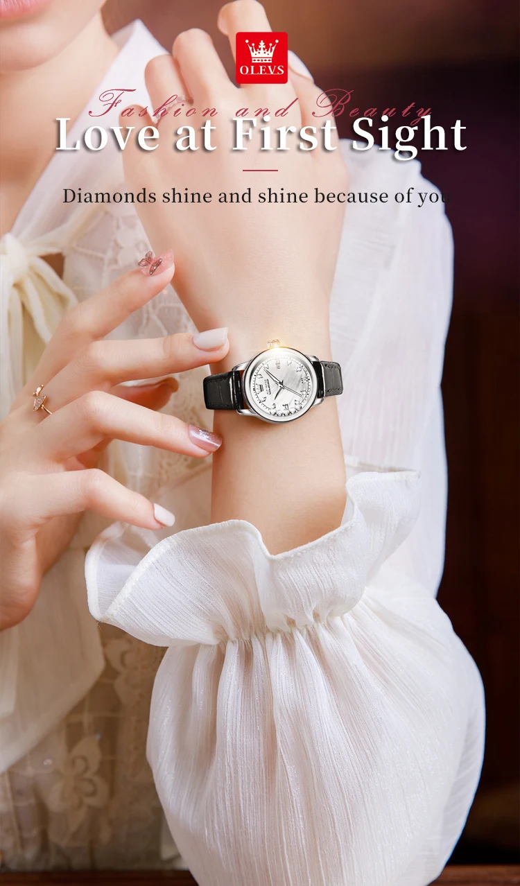 Olevs Damen uhren elegante Mode kleine Quarz Armbanduhr für Damen Diamant waage Datum wasserdicht leuchtendes Leder armband