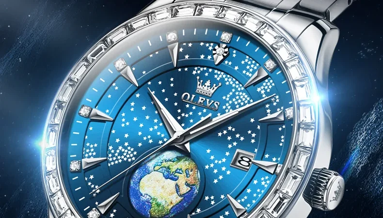 OLEVS Herrenuhren, lässig, Original-Quarzuhr für Herren, wasserdicht, leuchtend, Sternenhimmel-Zifferblatt, Armbanduhr, Datum, Modetrend