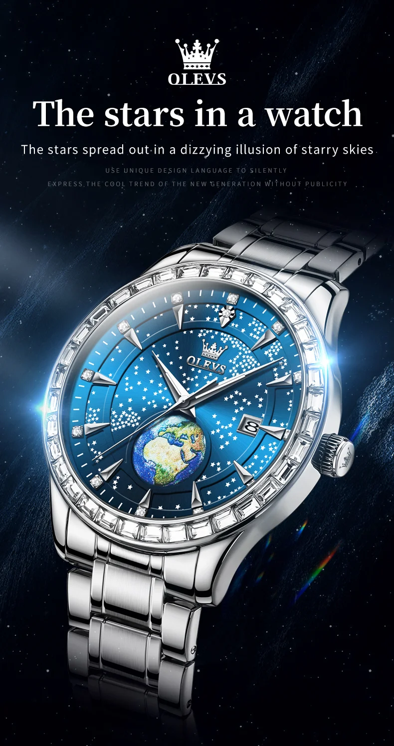 OLEVS Herrenuhren, lässig, Original-Quarzuhr für Herren, wasserdicht, leuchtend, Sternenhimmel-Zifferblatt, Armbanduhr, Datum, Modetrend
