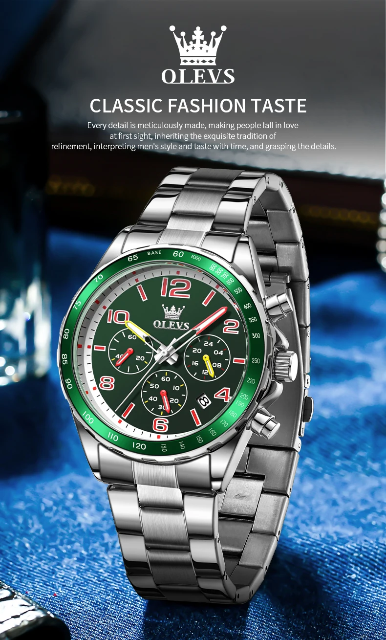Olevs Herren uhren Nr. ty714 klassische Mode Original Quarz Chronograph Armbanduhr wasserdicht Edelstahl leuchtendes Datum