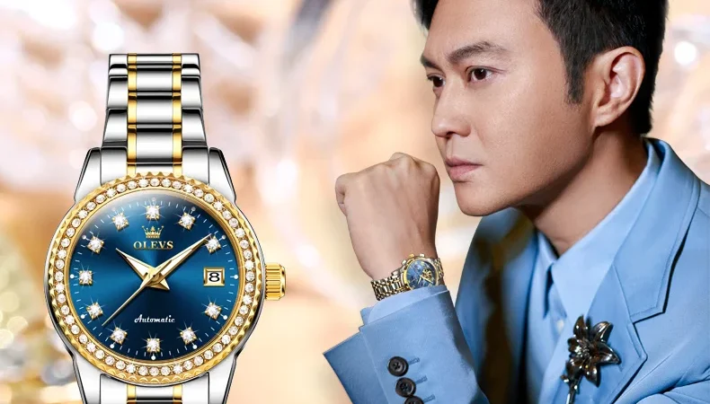 OLEVS 7003 Damenuhr, klassische Mode, wasserdicht, Nachtlicht, Kalenderuhr, elegante Diamant-mechanische automatische Damenuhr