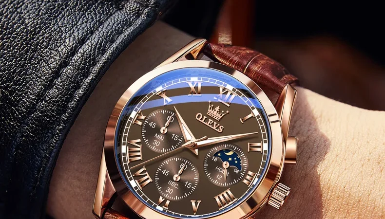 Olevs 2871 Mann Uhr Chronograph wasserdichte Mondphase Multifunktions Herren Armbanduhr Luxusmarke Original Quarzuhr für Herren