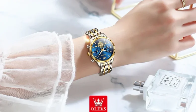 OLEVS Damenuhren, modisch, multifunktional, Original-Quarzuhr für Damen, wasserdicht, leuchtend, 24-Stunden-Exquisites Geschenkbox-Set