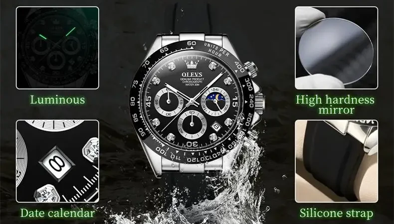 OLEVS 2875 Herrenuhr Quarz Top Marke Wasserdicht Leuchtende Uhr für Männer Drei Kleine Zifferblatt Sport Armbanduhr Chronograph Datum Reloj