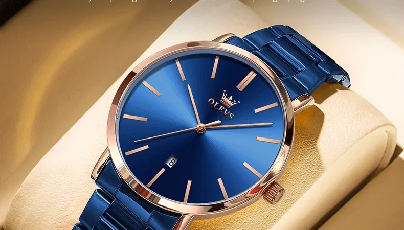 OLEVS Herrenuhren, klassisch, schlicht, Original-Quarzuhr für Herren, wasserdicht, Edelstahl-Armbanduhr, modisches Trend-Datum
