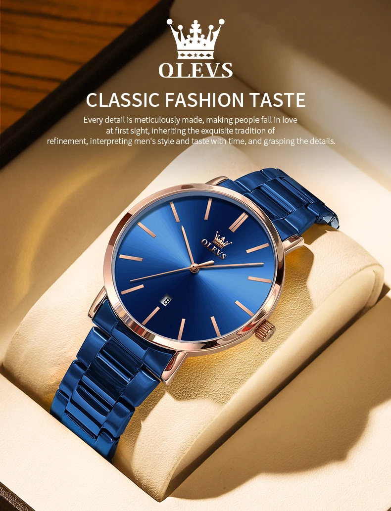 OLEVS Herrenuhren, klassisch, schlicht, Original-Quarzuhr für Herren, wasserdicht, Edelstahl-Armbanduhr, modisches Trend-Datum