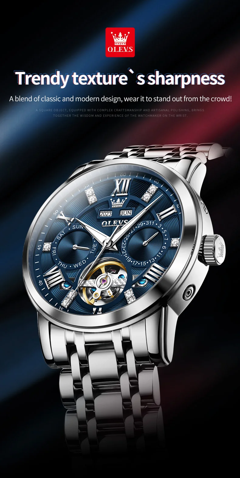 Olevs Herren uhren aushöhlen automatische mechanische Original Armbanduhr für Mann wasserdichte leuchtende ewige Kalender mode