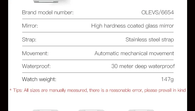OLEVS 6654 Herrenuhr Original Luxusmarke Chronograph Automatische mechanische Sportarmbanduhr Wasserdicht leuchtende Uhr für Herren