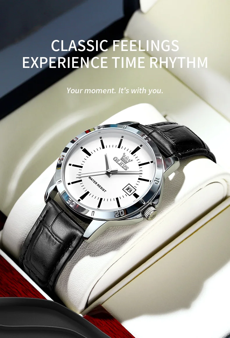 Olevs Herren uhren Top Marke Original Quarzuhr für Mann wasserdichtes Leder armband Kalender einfache Mode tägliche Kleidung