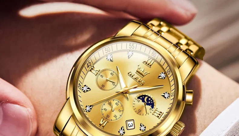 OLEVS Herrenuhren Top-Marke Original Quarzuhr für Mann Chronograph Wasserdicht Leuchtend Modetrend Mondphase Datum