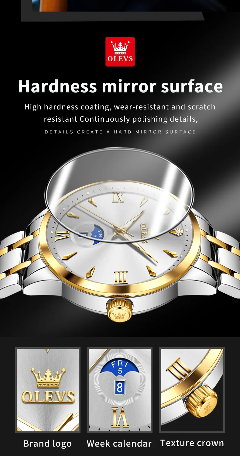 OLEVS 3646 Herrenuhr Original Business Simply Quarz Großes Zifferblatt Wasserdicht Leuchtende Reloj Dual Kalender Display Uhr Für Mann