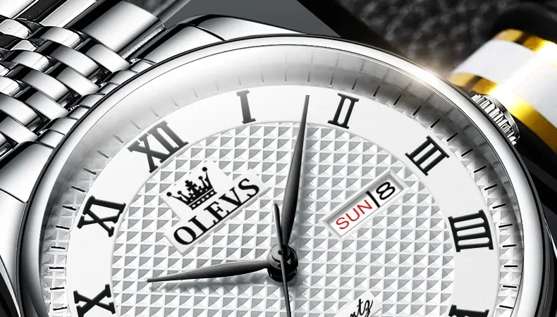 OLEVS herren Uhren Klassische Einfache Ursprüngliche Quarzuhr für Mann Edelstahl Wasserdicht Römischen Skala Armbanduhr Datum Woche