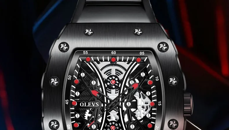 OLEVS Herrenuhren Top-Marke Original Quarz-Armbanduhr Mode tonnenförmiges Zifferblatt wasserdichte leuchtende Kautschukarmbanduhr