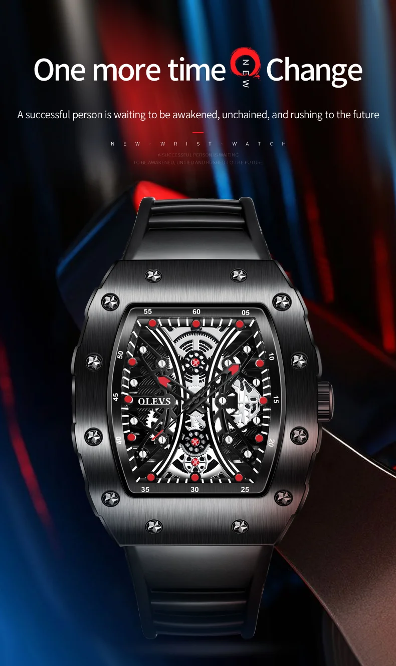 OLEVS Herrenuhren Top-Marke Original Quarz-Armbanduhr Mode tonnenförmiges Zifferblatt wasserdichte leuchtende Kautschukarmbanduhr