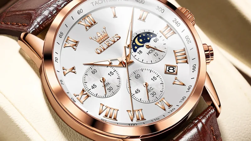 OLEVS herren Uhren Braun Leder Klassische Analog Quarz Uhr für Mann 3ATM Wasserdichte Armbanduhr Multifunktions Chronograph