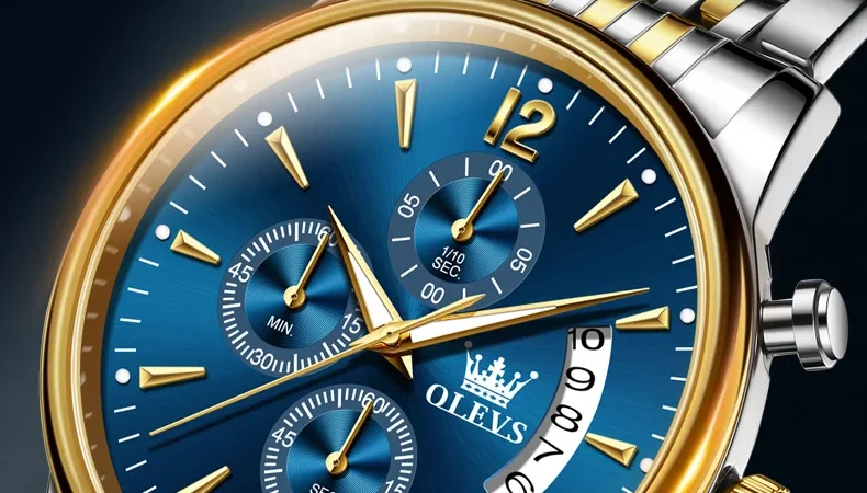 Olevs Herren uhren Klassiker drei kleine Zifferblatt Original Quarzuhr für Mann wasserdicht Edelstahl leuchtenden Datum Modetrend