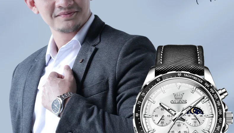 OLEVS 2945 Uhren Für Mann Top Marke Junge Mode Original Quarz Armbanduhr Wasserdichte Leder Starp Leucht Reloj Hombre ﻿