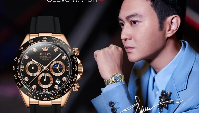 Olevs klassische Herren uhren Quarz werk Chronograph wasserdichte Mondphase Zifferblatt Armbanduhr für Herren reloj hombre Geschenk