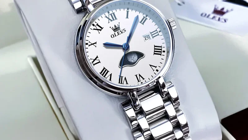 Olevs Damen uhren Minimalismus Mode Original Mädchen Armbanduhr wasserdicht Edelstahl Kalender Mond Pash Armband Set