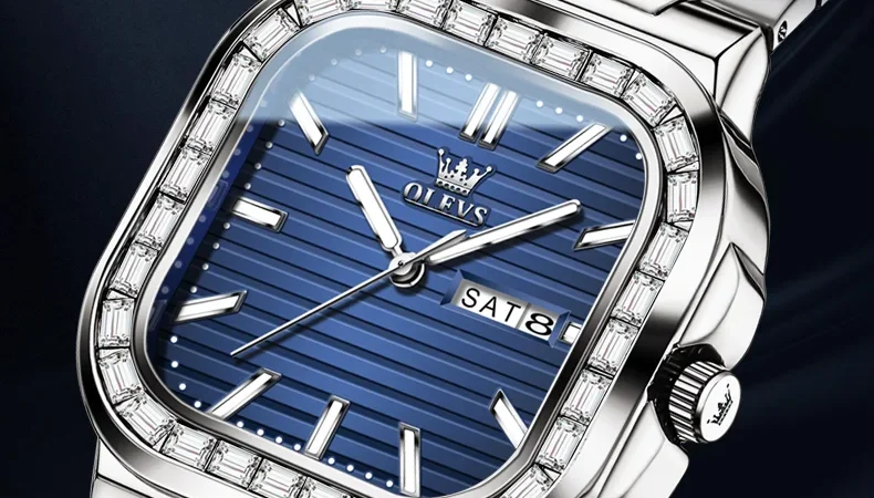 Olevs Herren uhren Nautilus gestreifte Zifferblatt quadratische Armbanduhr für Mann Original werk wasserdichte leuchtende Datum Woche Mode